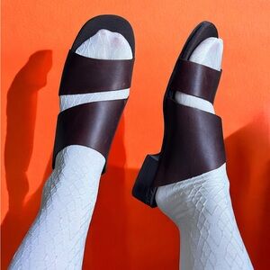 Enzo Angiolini Sandals Sz 9.5 Soft Leather Wide Strap Block Heel Distressed Y2K